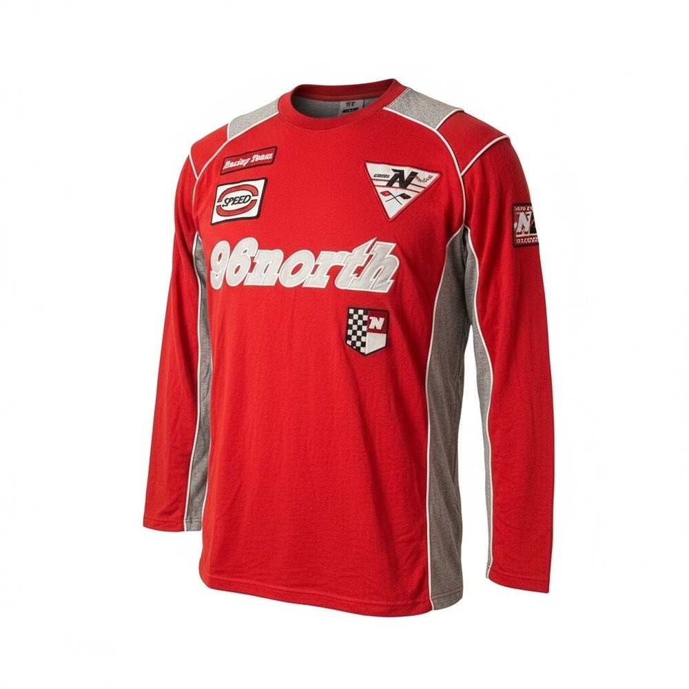 Ninety Six North Vintage Red Gray Racing Team‎ Speed Patch Long Sleeve Shirt XXL